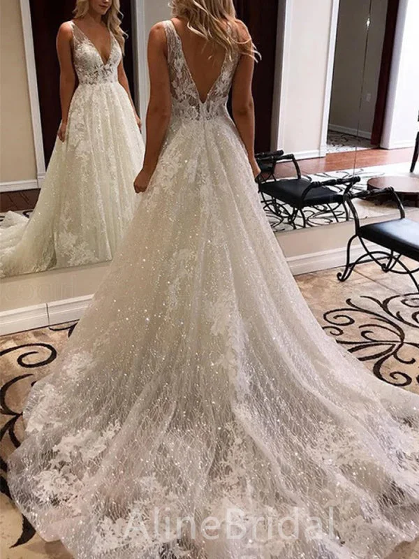 Wedding dress with long satin sleeves for warmth -Elegant V-neck A-line Long Wedding Dresses,WD3057 Wedding dress with long satin sleeves for warmth -Elegant V-neck A-line Long Wedding Dresses,WD3057