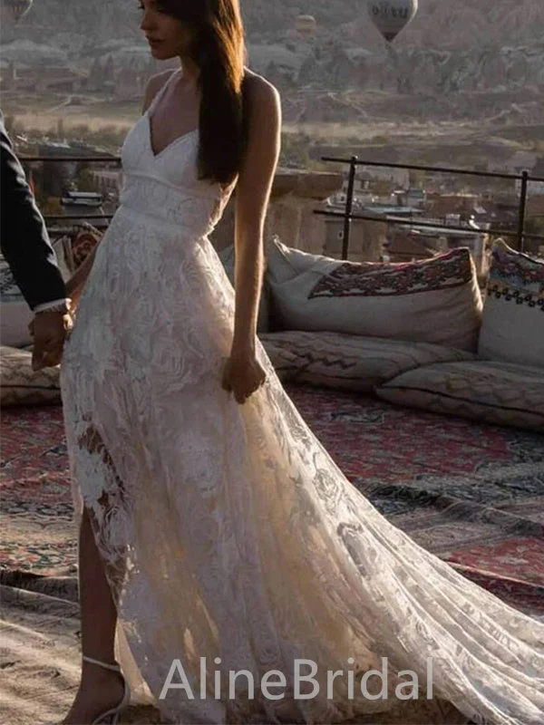 Wedding dress with delicate crystal details for shine -Elegant V-neck Spaghetti Strap A-line Long Wedding Dresses,WD3058 Wedding dress with delicate crystal details for shine -Elegant V-neck Spaghetti Strap A-line Long Wedding Dresses,WD3058