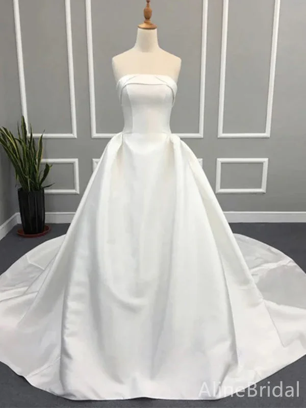 Modern wedding dress with chic pleated details -Simple Strapless A-line Long Wedding Dresses,WD3078 Modern wedding dress with chic pleated details -Simple Strapless A-line Long Wedding Dresses,WD3078