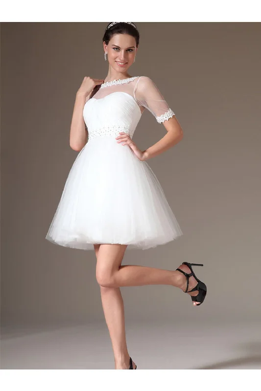 Elegant wedding dress with beaded straps for extra sparkle -Elegant White Short Sleeves Lace Beading Beach Wedding Dress W7 Elegant wedding dress with beaded straps for extra sparkle -Elegant White Short Sleeves Lace Beading Beach Wedding Dress W7