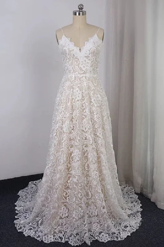 Stunning wedding dresses with long sleeves -V-neck Exquisite Lace Spaghetti Straps Long Wedding Dresses Stunning wedding dresses with long sleeves -V-neck Exquisite Lace Spaghetti Straps Long Wedding Dresses