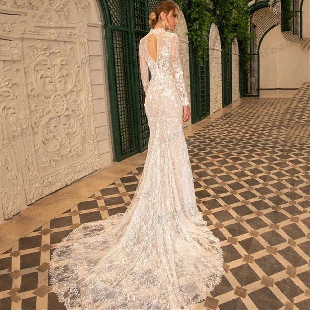 Cinessd Exquisite Wedding Dresses For Women Mermaid Lace Appliques High Neck Bridal Dress Full Sleeves Vestidos De Novia Customized 2025 Cinessd Exquisite Wedding Dresses For Women Mermaid Lace Appliques High Neck Bridal Dress Full Sleeves Vestidos De Novia Customized 2025