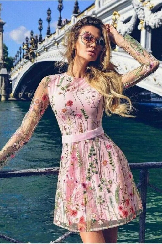 Fancy Lace Wedding Dresses New Arrival Embroidery Lace Long Sleeves Homecoming Dresses Pink cg3193 Fancy Lace Wedding Dresses New Arrival Embroidery Lace Long Sleeves Homecoming Dresses Pink cg3193