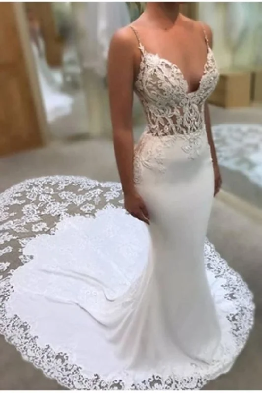 Glamorous Spaghetti-Straps Lace Wedding Dress Mermaid Bridal Gowns prom dress cg23540 Glamorous Spaghetti-Straps Lace Wedding Dress Mermaid Bridal Gowns prom dress cg23540