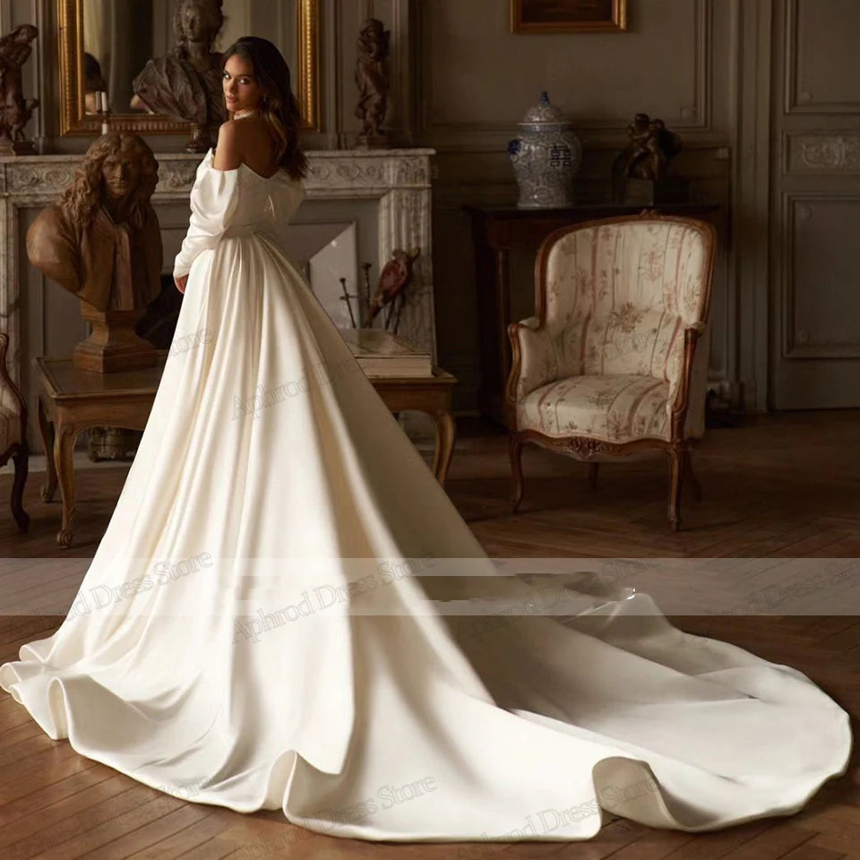 Cinessd Glamorous Wedding Dresses Satin Bridal Gowns Luxury Mermaid Off The Shoulder Robe For Formal Party Vestidos De Novia Customized Cinessd Glamorous Wedding Dresses Satin Bridal Gowns Luxury Mermaid Off The Shoulder Robe For Formal Party Vestidos De Novia Customized