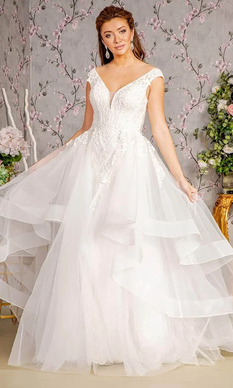 Wedding dress with sequined skirt for extra sparkle -GLS by Gloria Bridal GL3341 - Embroidered V-Neck Gown Wedding dress with sequined skirt for extra sparkle -GLS by Gloria Bridal GL3341 - Embroidered V-Neck Gown