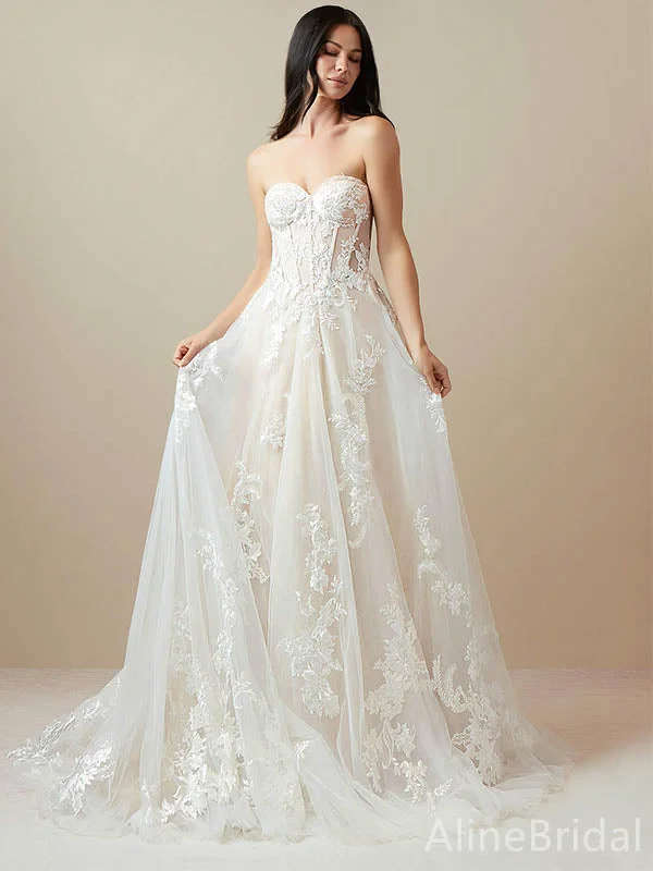 Wedding dress with chiffon sleeves for graceful effect -Gorgeous Sweatheart Strapless Lace A-line Long Wedding Dresses,WD3071 Wedding dress with chiffon sleeves for graceful effect -Gorgeous Sweatheart Strapless Lace A-line Long Wedding Dresses,WD3071