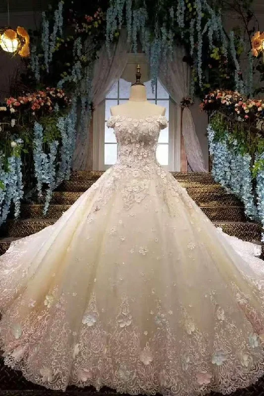 Gorgeous Wedding Dresses Lace Up Off The Shoulder With Appliques And Handmade Flowers prom dress cg20103 Gorgeous Wedding Dresses Lace Up Off The Shoulder With Appliques And Handmade Flowers prom dress cg20103