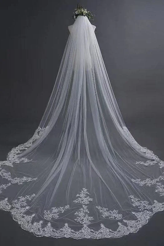 Bridal gown with crystal embellishments for sparkle -Ivory Lace Appliques Tulle One Layer Wedding Veil Bridal Veil WV23 Bridal gown with crystal embellishments for sparkle -Ivory Lace Appliques Tulle One Layer Wedding Veil Bridal Veil WV23