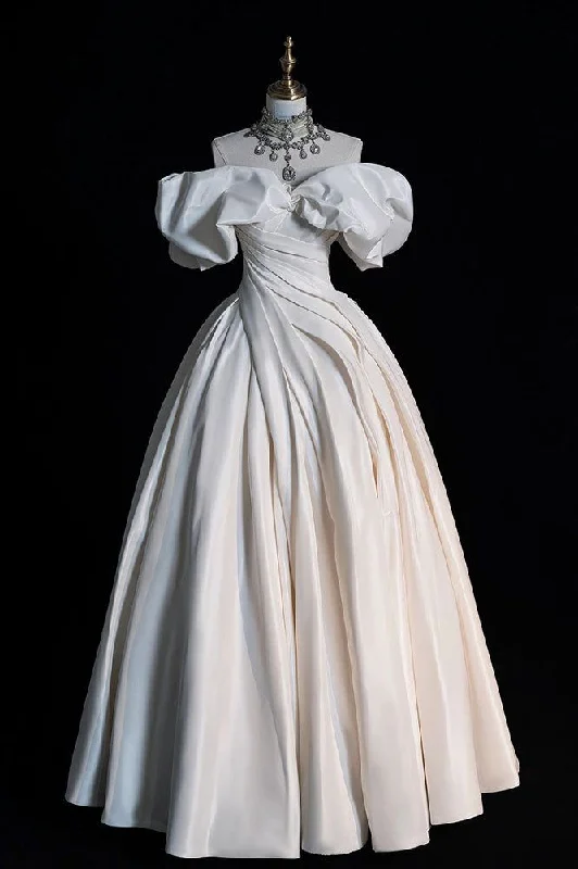 Ivory Off the Shoulder Puffy Wedding Dress, Floor Length Satin Bridal Dresses cc1156 Ivory Off the Shoulder Puffy Wedding Dress, Floor Length Satin Bridal Dresses cc1156