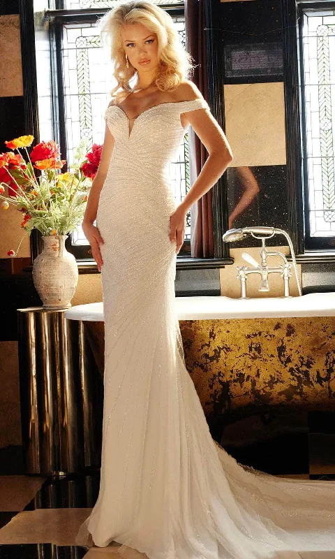 Wedding dress with deep V-neck for bold style -Jovani Bridal JB05093 - Bridal Gown