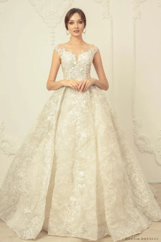 Simple wedding dress with ribbon belt for accent -Lace Ball Gown Wedding Dress (#Vallea) Simple wedding dress with ribbon belt for accent -Lace Ball Gown Wedding Dress (#Vallea)