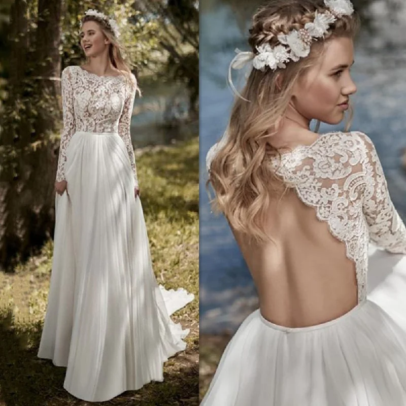 Cinessd Lace Chiffon Boho Wedding Dresses Long Sleeves 2022 Open Back Robe De Mariee Vintage Beach Floor Length White Ivory Bridal Dress Cinessd Lace Chiffon Boho Wedding Dresses Long Sleeves 2022 Open Back Robe De Mariee Vintage Beach Floor Length White Ivory Bridal Dress