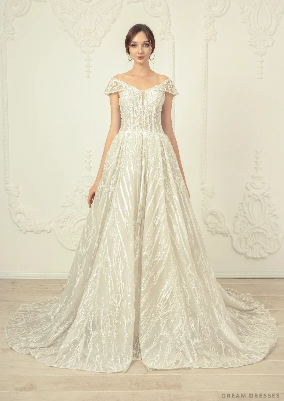 Wedding dress with intricate beadwork for luxury -Lace Off Shoulder Wedding Dress (#Amadea) Wedding dress with intricate beadwork for luxury -Lace Off Shoulder Wedding Dress (#Amadea)
