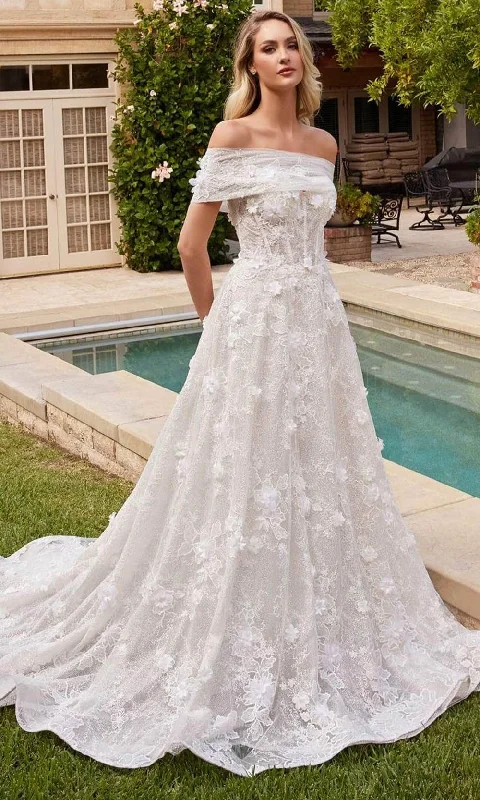 Chic wedding dress with open-back design -Ladivine CD860W - Floral Applique Embellished Dress Chic wedding dress with open-back design -Ladivine CD860W - Floral Applique Embellished Dress