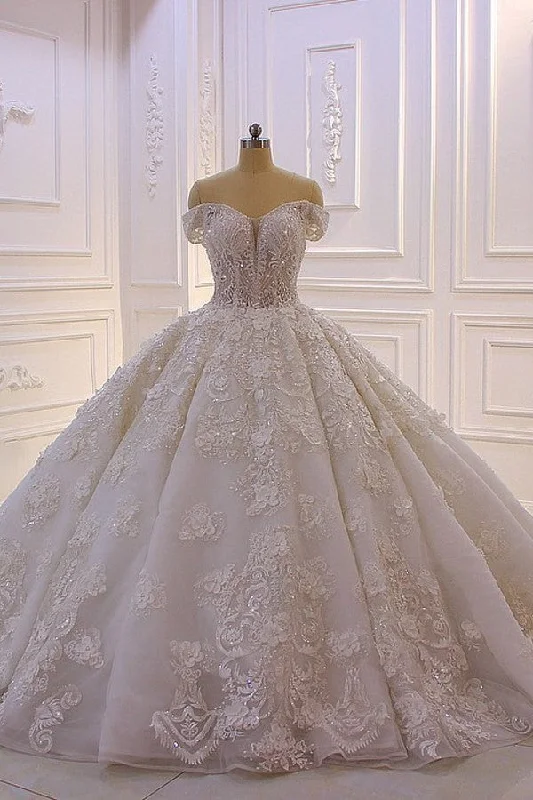 Long Princess Sweetheart Off-the-Shoulder Backless Appliques Lace Ruffles Tulle Wedding Dress Long Princess Sweetheart Off-the-Shoulder Backless Appliques Lace Ruffles Tulle Wedding Dress
