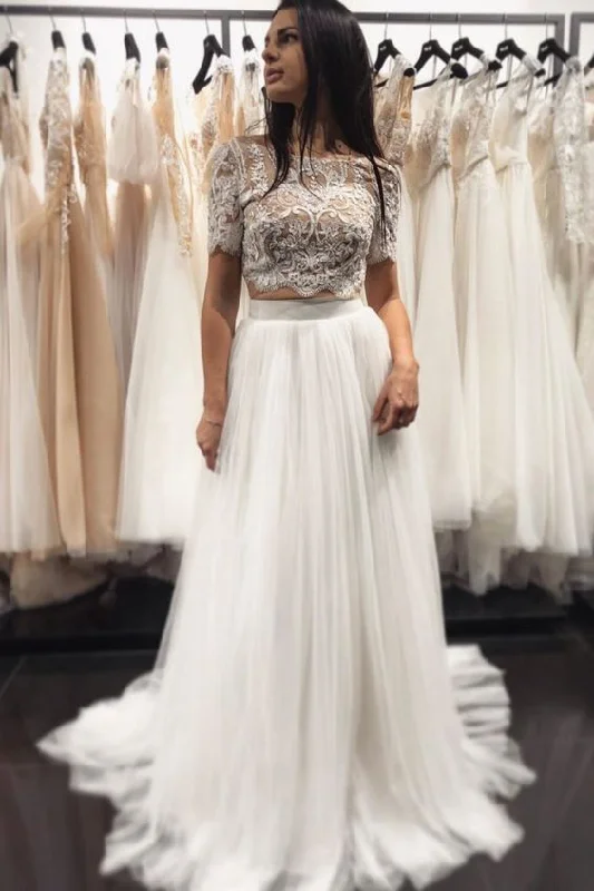 long prom dress two piece white jewel 1/2 sleeves full length fanshion dress,applique lace tulle wedding dress cg19869 long prom dress two piece white jewel 1/2 sleeves full length fanshion dress,applique lace tulle wedding dress cg19869