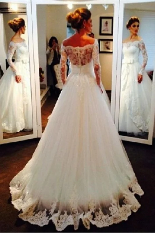 Long Sleeves Off-the-Shoulder Lace Wedding Dresses Bridal Gowns Prom Formal Evening Dress cg12253 Long Sleeves Off-the-Shoulder Lace Wedding Dresses Bridal Gowns Prom Formal Evening Dress cg12253