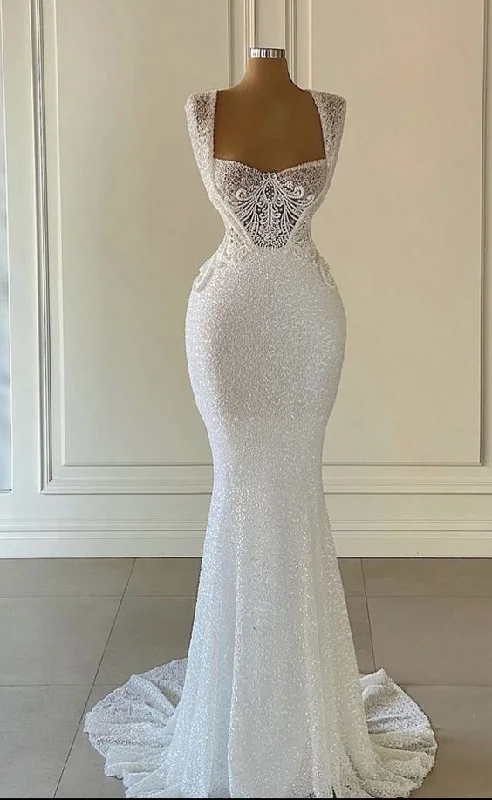 Luxury New Square Neck White Wedding Dress Women Mermaid Prom Dress Formal Gowns Bridal Gown c3436 Luxury New Square Neck White Wedding Dress Women Mermaid Prom Dress Formal Gowns Bridal Gown c3436