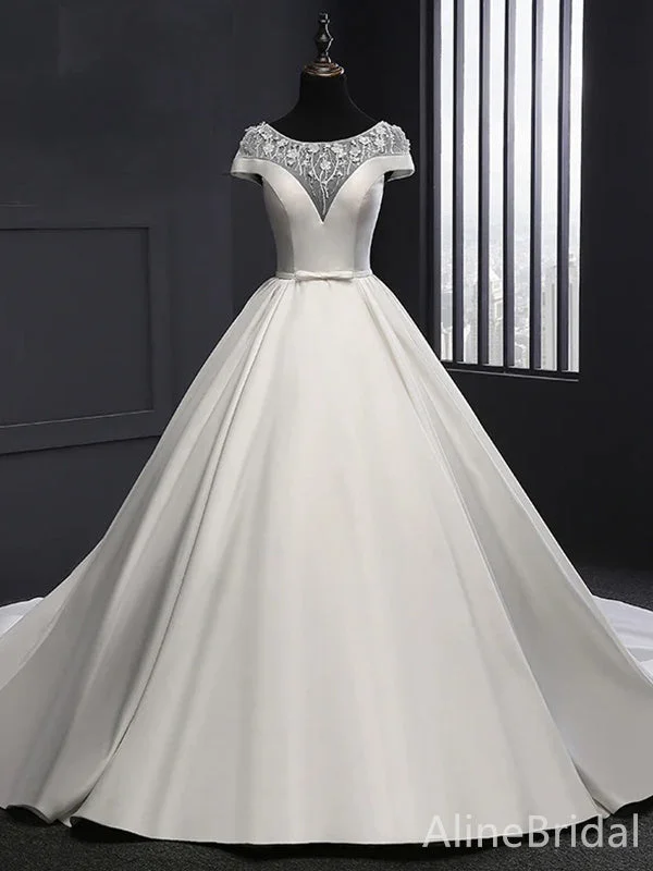 Wedding dress with tulle bodice for airy elegance -Elegant White A-line Long Wedding Dresses,WD3077 Wedding dress with tulle bodice for airy elegance -Elegant White A-line Long Wedding Dresses,WD3077