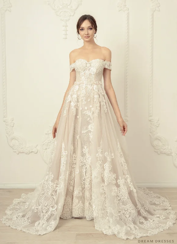 Beach wedding dresses with lightweight fabric -Lace Wedding Dress with Detachable Overskirt (#Ahney) Beach wedding dresses with lightweight fabric -Lace Wedding Dress with Detachable Overskirt (#Ahney)