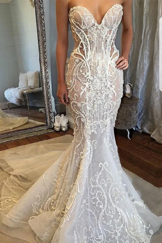 Mermaid Sweetheart Court Train Wedding Dress with Lace Beading prom dress evening dress cg18917 Mermaid Sweetheart Court Train Wedding Dress with Lace Beading prom dress evening dress cg18917