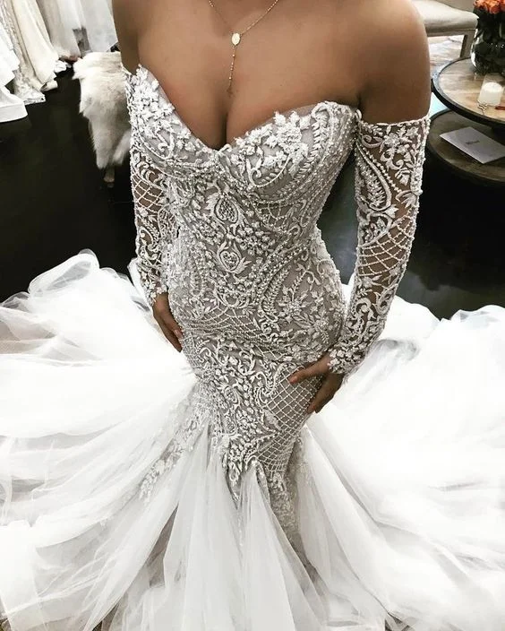Mermaid Wedding Dresses Bridal Gown with Full Sleeves Prom Dress Evening Gowns cg21092 Mermaid Wedding Dresses Bridal Gown with Full Sleeves Prom Dress Evening Gowns cg21092