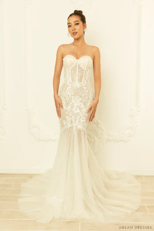 Timeless wedding dress with modest neckline -Mermaid Wedding Gown with Corset Top (#LUCINDA) Timeless wedding dress with modest neckline -Mermaid Wedding Gown with Corset Top (#LUCINDA)