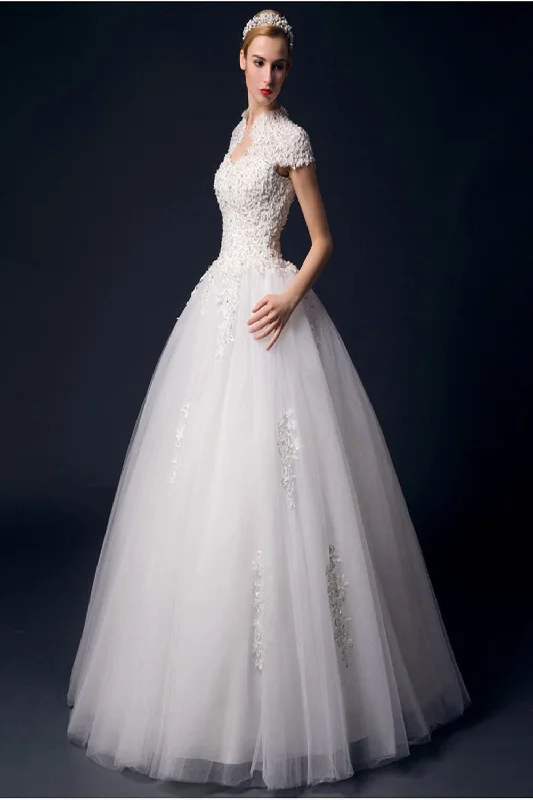 Wedding dress with pleated tulle skirt for volume -Back Up Lace High Neck Ball Gown Wedding Dresses W10 Wedding dress with pleated tulle skirt for volume -Back Up Lace High Neck Ball Gown Wedding Dresses W10