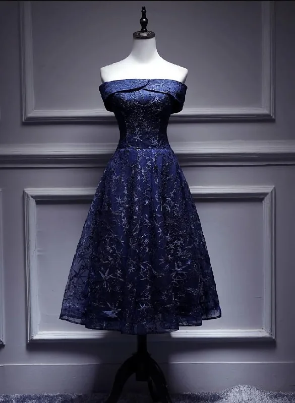 Navy Blue Lace Off Shoulder Wedding Party Dress Bridesmaid Dress,Blue Formal Dress Navy Blue Lace Off Shoulder Wedding Party Dress Bridesmaid Dress,Blue Formal Dress