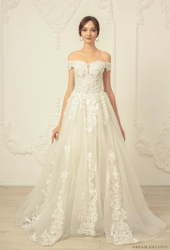 Affordable wedding dresses with simple elegance -Off Shoulder A-line Wedding Dress (#Analia) Affordable wedding dresses with simple elegance -Off Shoulder A-line Wedding Dress (#Analia)