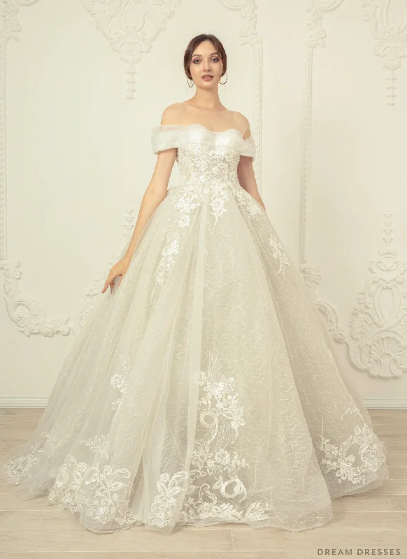 Wedding dress with sheer lace sleeves for a dreamy look -Off Shoulder Ball Gown Wedding Dress (#Donata) Wedding dress with sheer lace sleeves for a dreamy look -Off Shoulder Ball Gown Wedding Dress (#Donata)