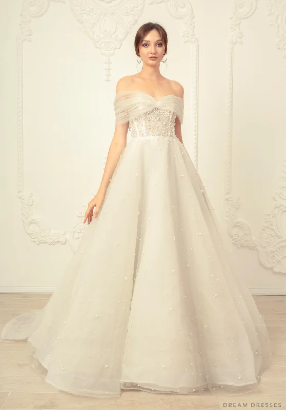 Simple yet stylish wedding dress for classic feel -Off The Shoulder Ball Gown Wedding Dress (#Letizia)