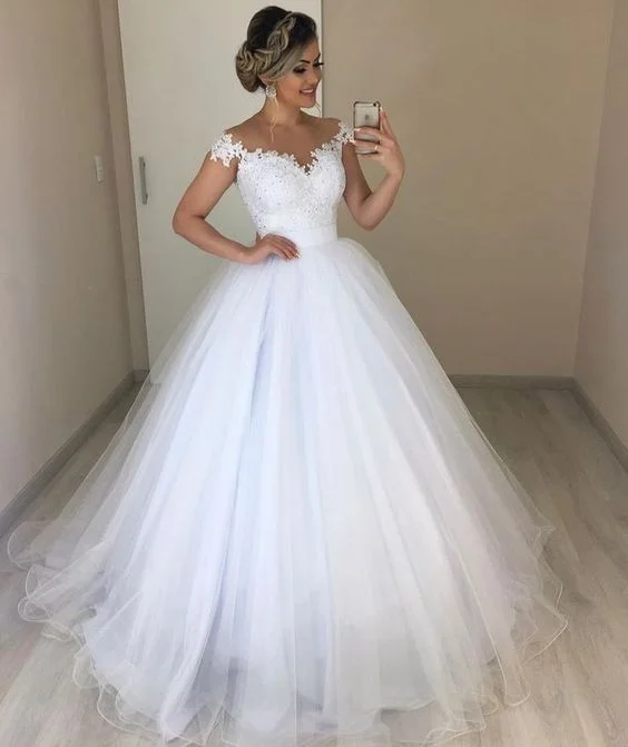 Off the Shoulder White Tulle Ball Gown Wedding Dress with Appliques Prom Dress cg16080 Off the Shoulder White Tulle Ball Gown Wedding Dress with Appliques Prom Dress cg16080