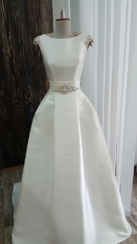 Open Back Wedding Dress embroidered simple modern satin prom dress sexy bow belt cg8938 Open Back Wedding Dress embroidered simple modern satin prom dress sexy bow belt cg8938