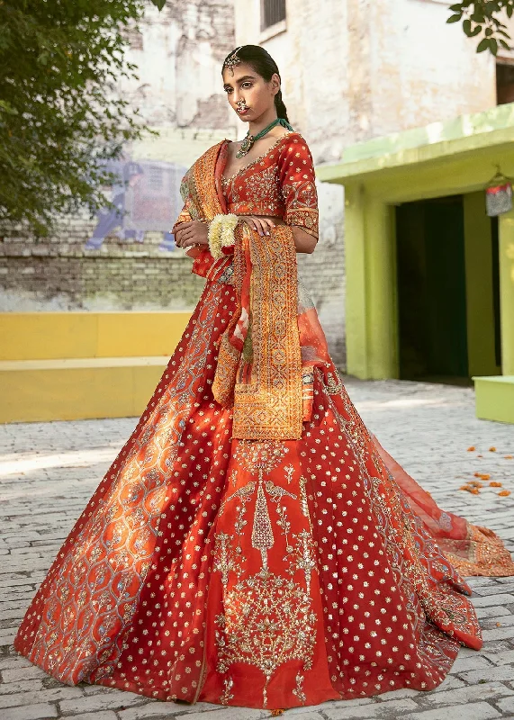 Classic wedding dress with button-back design -Pakistani Bridal Orange Red Lehenga Choli Dress Classic wedding dress with button-back design -Pakistani Bridal Orange Red Lehenga Choli Dress