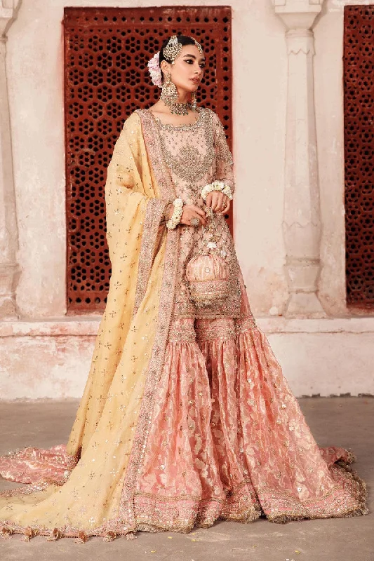 Timeless wedding dress with modest neckline -Pakistani Bridal Pink Gharara Kameez