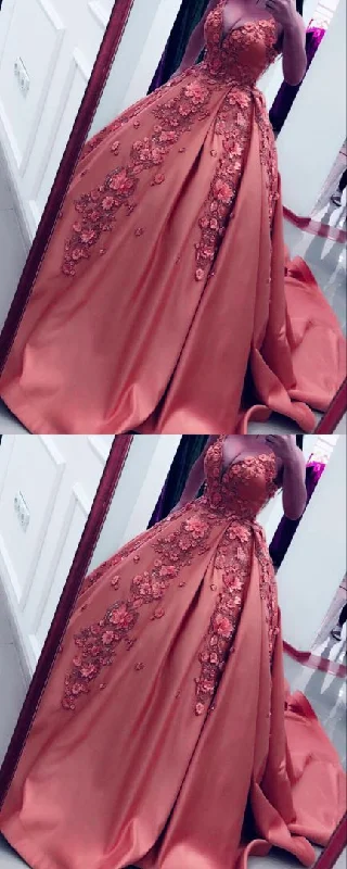 Peach Wedding Dresses Satin V-neck Ball Gowns Lace Flowers Embroidery prom dresses 2021 cg16415 Peach Wedding Dresses Satin V-neck Ball Gowns Lace Flowers Embroidery prom dresses 2021 cg16415