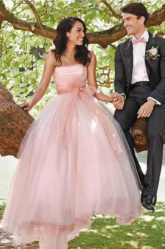 Pink Strapless Neckline A Line Princess Tulle Outside Wedding Dress Bridal Dresses prom gown cg20588 Pink Strapless Neckline A Line Princess Tulle Outside Wedding Dress Bridal Dresses prom gown cg20588