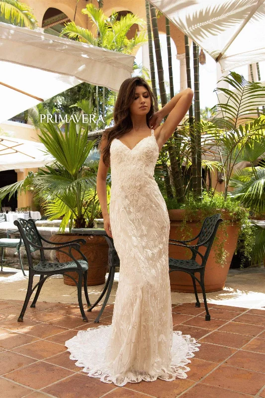 Wedding dress with crystal straps for sparkle -Primavera Bridal 11132 - V-Neck Sleeveless Dress Wedding dress with crystal straps for sparkle -Primavera Bridal 11132 - V-Neck Sleeveless Dress