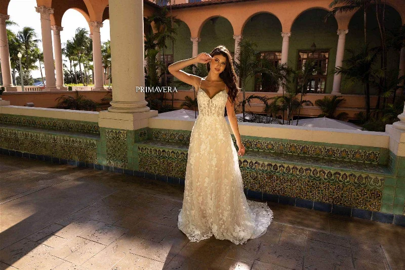 Wedding dress with flattering A-line shape -Primavera Bridal 11135 - V-Neck Corset Dress Wedding dress with flattering A-line shape -Primavera Bridal 11135 - V-Neck Corset Dress