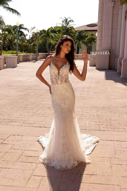 Modern wedding dress with geometric accents -Primavera Bridal 11137 - Sleeveless Open Back Dress Modern wedding dress with geometric accents -Primavera Bridal 11137 - Sleeveless Open Back Dress