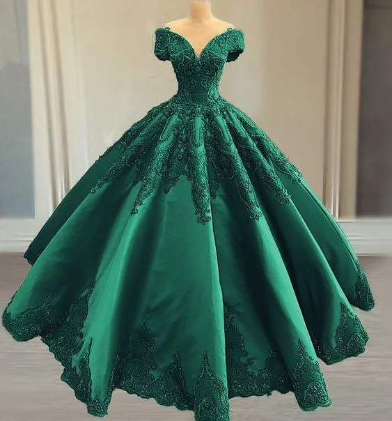 prom dresses Elegant green satin ball gown wedding dress lace embroidery beaded off the shoulder for bridal party cg19969 prom dresses Elegant green satin ball gown wedding dress lace embroidery beaded off the shoulder for bridal party cg19969