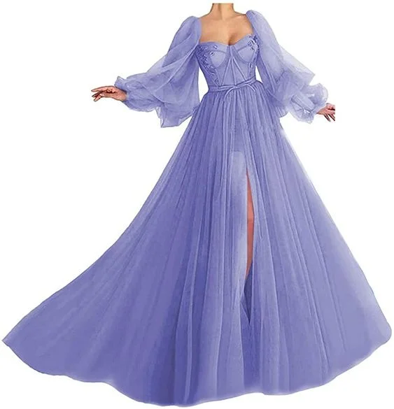 Puffy Sleeves Tulle Ball Gowns Sweetheart Formal Prom Dresses Princess Wedding Dresses with Slit cc286 Puffy Sleeves Tulle Ball Gowns Sweetheart Formal Prom Dresses Princess Wedding Dresses with Slit cc286