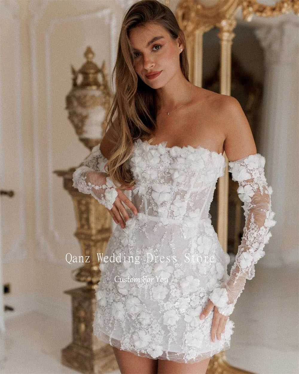 Cinessd Qanz Elegant Short Wedding Dresses White Flowers Mermaid Detachable Sleeves Vestidos De Novia Vestidos En Oferta Liquidación Cinessd Qanz Elegant Short Wedding Dresses White Flowers Mermaid Detachable Sleeves Vestidos De Novia Vestidos En Oferta Liquidación