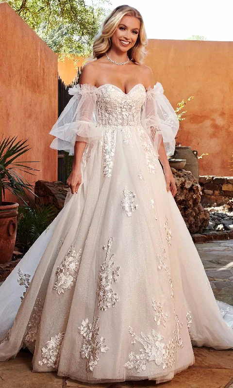 Wedding dress with floral embroidery for intricate details -Rachel Allan Bridal Rb2146 - Glitter Tulle Bridal Gown Wedding dress with floral embroidery for intricate details -Rachel Allan Bridal Rb2146 - Glitter Tulle Bridal Gown
