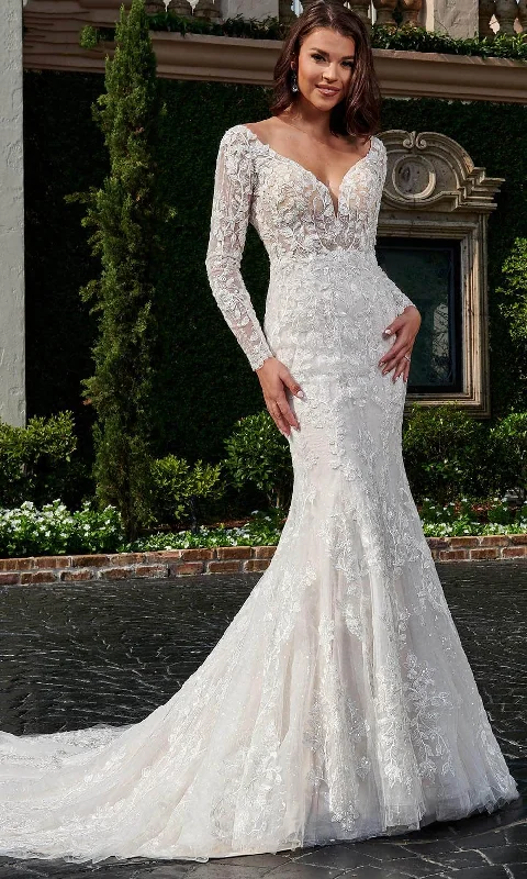 Elegant wedding dress with lace appliqué -Rachel Allan Bridal Rb3162 - Long Sleeves Bridal Gown Elegant wedding dress with lace appliqué -Rachel Allan Bridal Rb3162 - Long Sleeves Bridal Gown