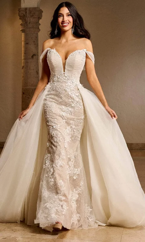 Wedding dress with lace and satin mix for contrast -Rachel Allan RB5039 - Off Shoulder Lace Bridal Gown Wedding dress with lace and satin mix for contrast -Rachel Allan RB5039 - Off Shoulder Lace Bridal Gown
