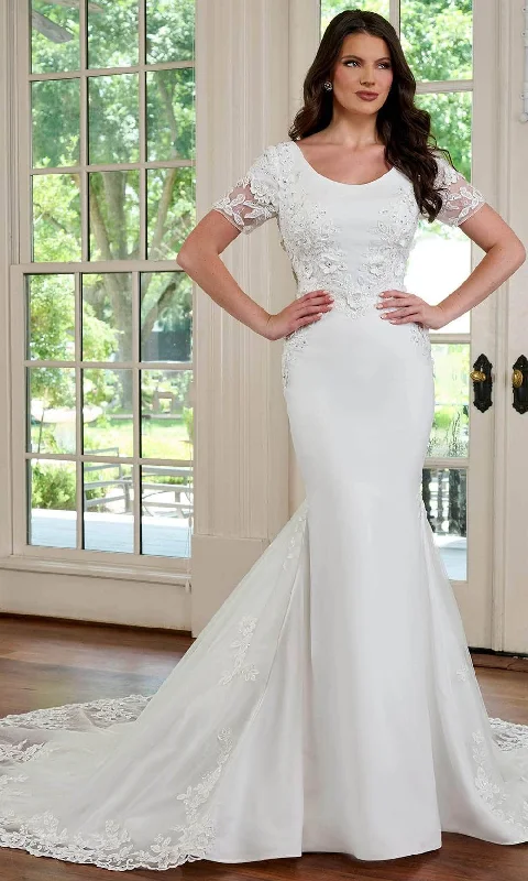 A-line wedding dress with lace sleeves for detailed design -Rachel Allan RB5041 - Sheer Sleeve Mermaid Bridal Gown A-line wedding dress with lace sleeves for detailed design -Rachel Allan RB5041 - Sheer Sleeve Mermaid Bridal Gown