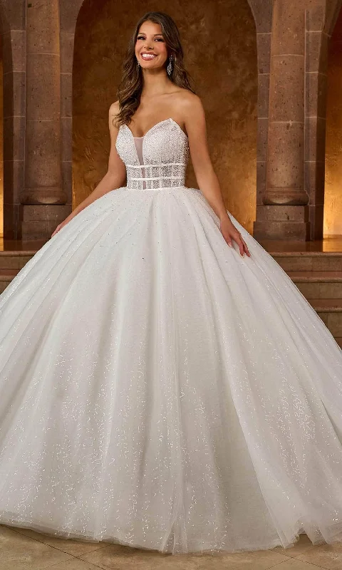 Wedding dress with structured bodice for support -Rachel Allan RB6141 - Sequin Sheer Bodice Ballgown Wedding dress with structured bodice for support -Rachel Allan RB6141 - Sequin Sheer Bodice Ballgown